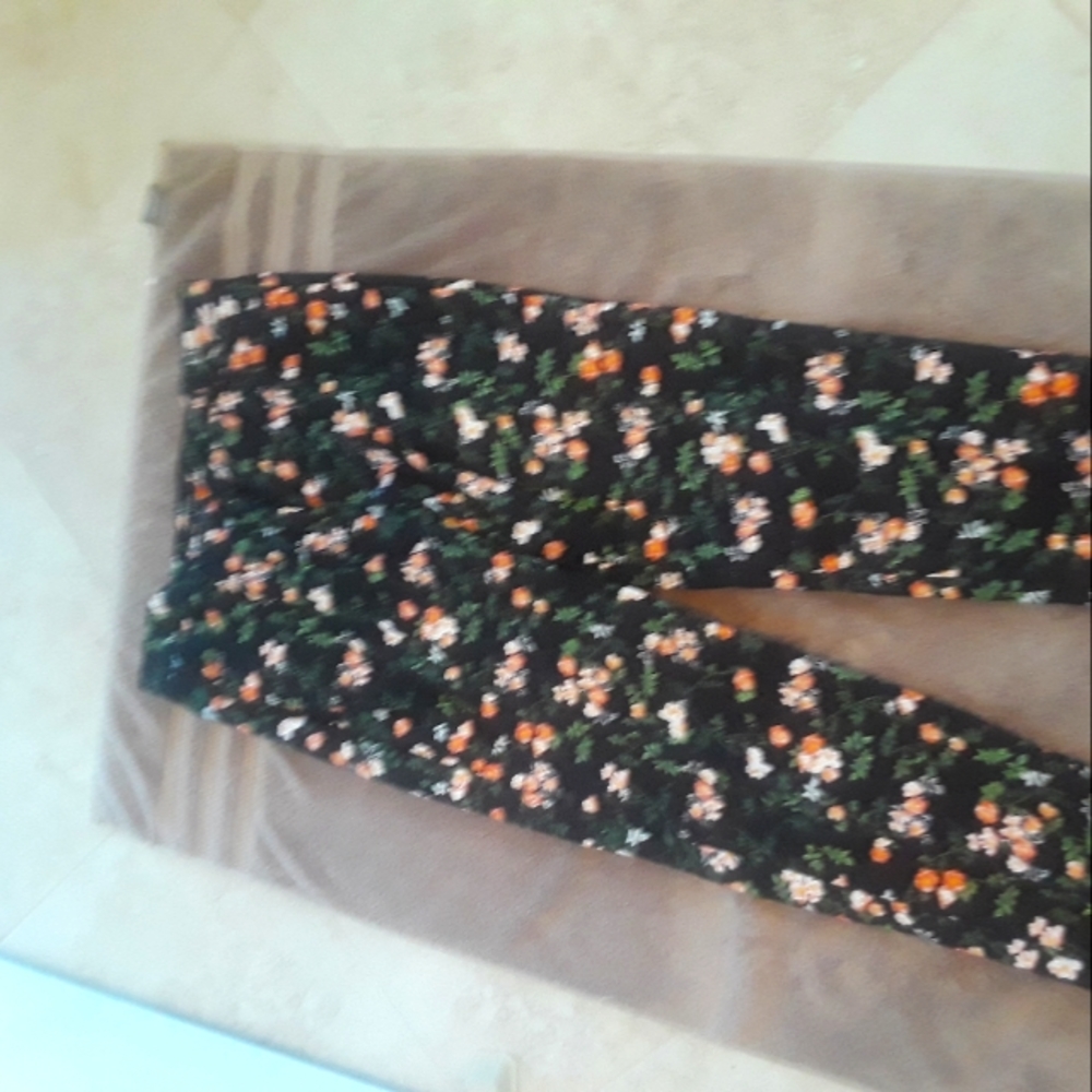 Multi color pants, straight legged, black, peach and green.  Zac & Rachel